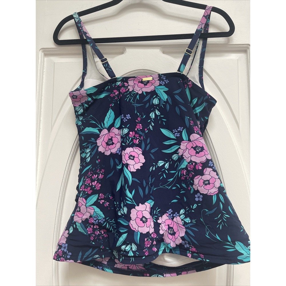Lands' End Women's Size 10 Navy Blue Floral Bandeau Tankini Top - Picture 3 of 6